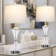 thumbnail image 2 of Crystal Glass Table Lamp Set of 2 With USB C+A Ports & AC Outlet - White Clear Modern Bedroom Lamps for Night Stands, Living Room - Silver Nightstand Lamps With LED Bulbs Included, 2 of 12