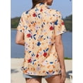 thumbnail image 4 of Fancyglim Women's Button Down Shirt Summer Short Sleeve Hawaiian Blouse Tops Tropical Floral Printed Lapel Neck Cardigan Shirt Apricot XL, 4 of 6