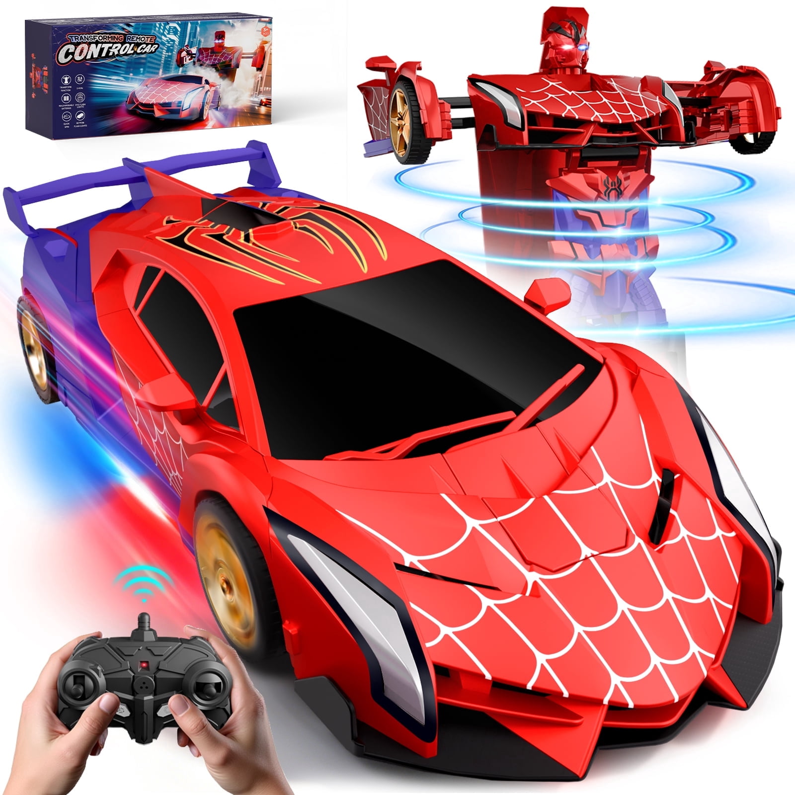 Aogsiyt Spider RC Car Transform Robot, 1:18 Remote Control Cars for Kids, Gifts Toys for Boys 3-12 , 360° Rotation, Auto Mode, 2 Rechargeable Battery