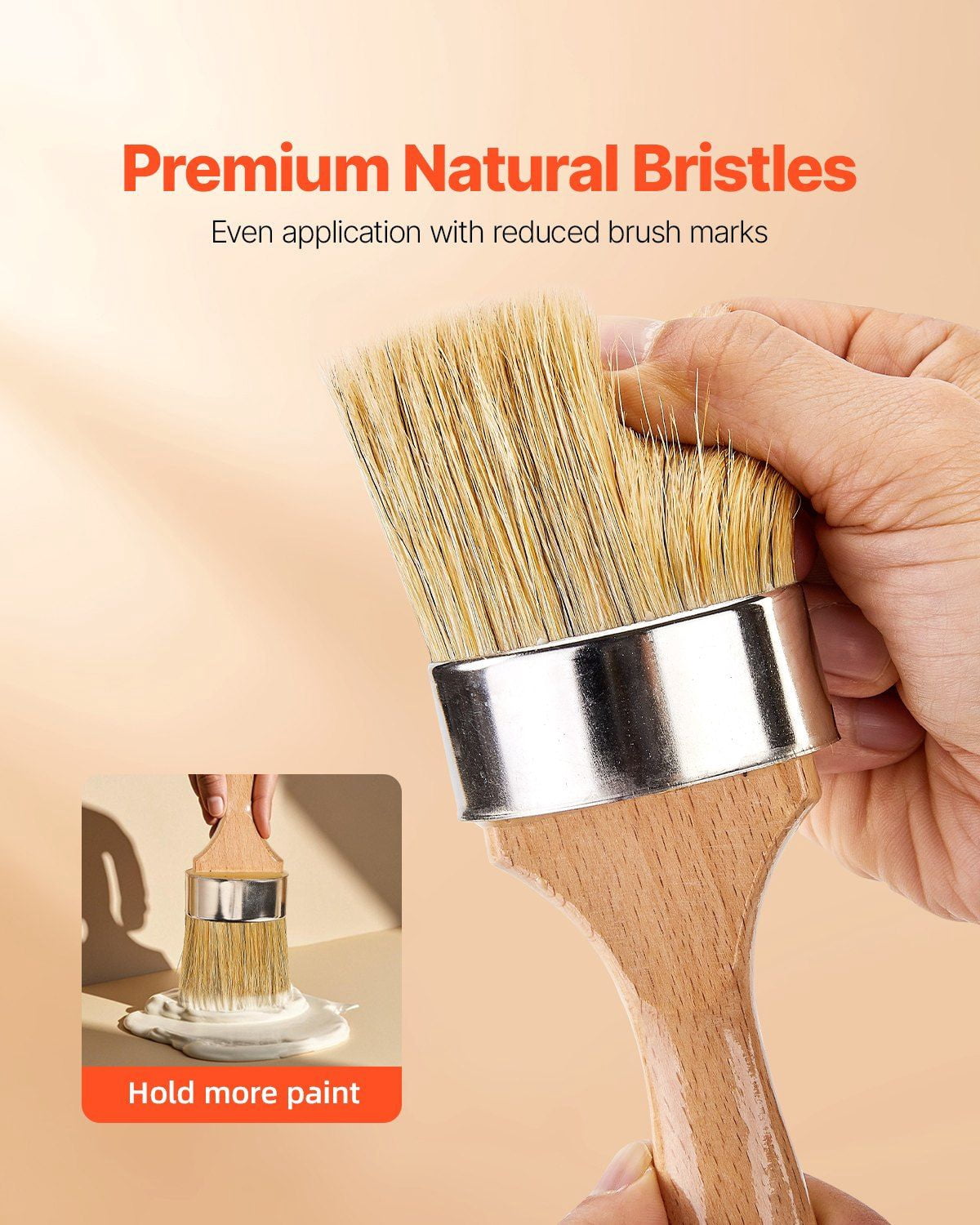 Chalk Wax Paint Brush Set 4PCS for Furniture Painting & Waxing, Natural Bristles with Wood Handle, Includes Round & Oval Brushes for Walls, Cabinets, Doors, Chalk & Wax Applications