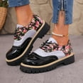 thumbnail image 4 of Oxford Shoes for Women Round Toe Vintage Floral Print Trendy Splice Leather Lug Sole Low Heel Lace up Dress Shoes Black Size 7, 4 of 7