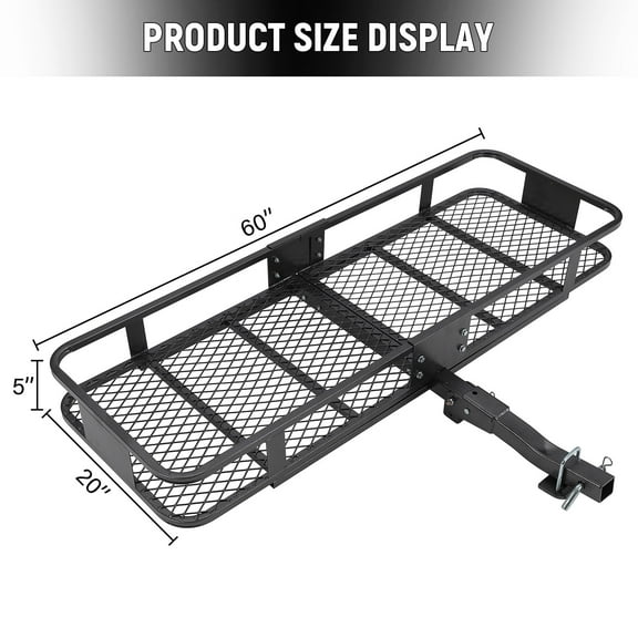 Studyset 60 x 20 x 5 Inch Heavy-Duty Hitch Cargo Carrier Basket - 200 Lbs Capacity Steel Carrier with 2" Hitch Shank, Perfect for Cars, Suvs, Travel, and Camping
