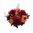 thumbnail image 2 of Beautynvta Artificial Dahlia Candle Ring Wreath, Multi Head Faux Dahlia Twig Black Maple Leaf Candle Holder Garland, Fall Gothic Table Centerpiece Decor, 2 of 5