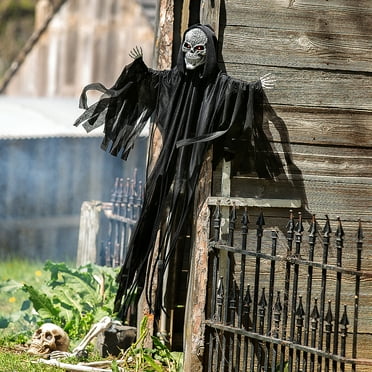 Morris Costumes 4 ft Hanging Animated Skeleton Robed Reaper Decoration - Black