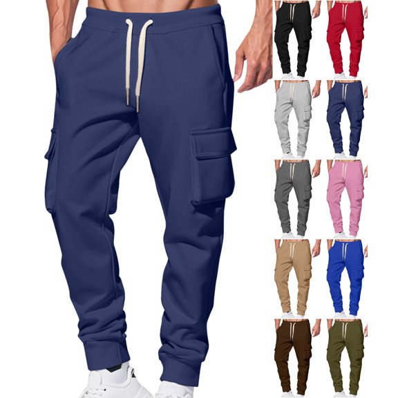Men's Sweatpants with Pockets Solid Color Thick Sweat With Elastic Waistband Workwear Gym Workout Wear