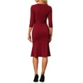 thumbnail image 3 of INSPIRE CHIC Women's Sheath Dress Elegant Crew Neck 3/4 Sleeve Slit Work Belted Pencil Dresses XS Red, 3 of 6
