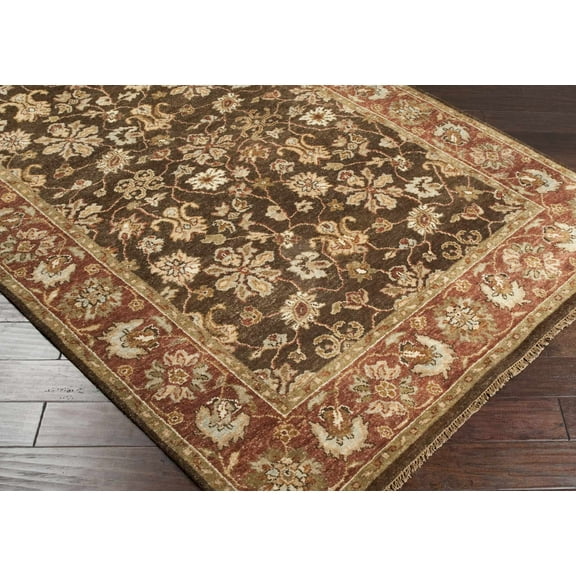 Hauteloom Chinle Wool Living Room, Bedroom Area Rug - Traditional - Dark Brown, Rust, Dark Red - 2' x 3'