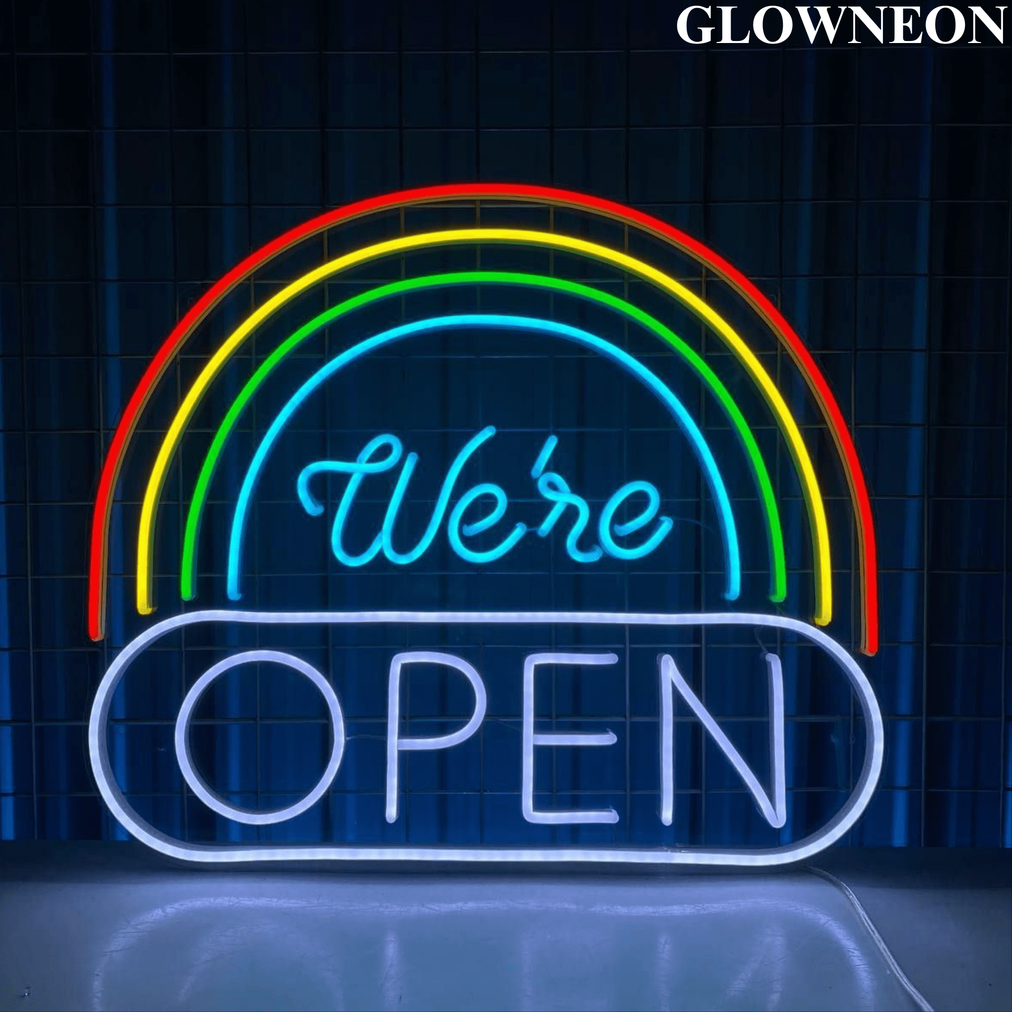 Glowneon We're Open Neon Sign, Rainbow Welcome Signboard Wall Decor
