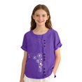 thumbnail image 5 of Ruyang Teen Girls Cotton Linen Tops Cute Print Button Down Crewneck T Shirt Summer Loose Lightweight Outdoor Casual Short Sleeve Shirts, 5 of 8