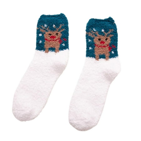 

Women Christmas Fuzzy Warm Crew Socks Cute Xmas Tree Elk Santa Snowflake Pattern Holiday Fluffy Floor Slipper Hosiery