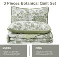 thumbnail image 6 of Botanical Quilt Set Queen Size, Sage Green 3 Pieces Toile Floral Plants Printed Bedspread Bedding Set Soft Lightweight Microfiber Coverlet Set for All Season (96"x90"), 6 of 7