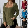 thumbnail image 4 of Cuteduck Women Plus Size Casual Ribbed Knit Blouse Fall Long Sleeve Sweater Square Neck Solid Top 1X-4X, 4 of 5