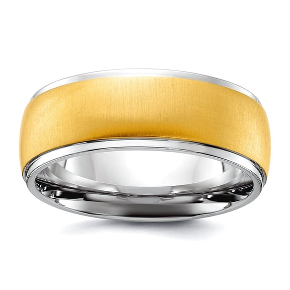 Stainless Steel Polished With Brushed Yellow Ip Plated Center 8mm Band Size 10 Ring for Women and Men