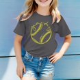 thumbnail image 2 of NINGMENG Hauts et T-Shirts pour Filles, Imprimé Baseball d'Été, Col Rond, Manches Courtes, Chandail Décontracté, Gris, 5-6 Ans, 2 of 4