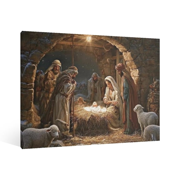 Vintage Jesus Nativity Scene Canvas Wall Art Paint , Christian Jesus Wall Art Decor,Christmas Wall Religious Artwork for Prayer Church Home Living Room,Bedroom Wall Decor Framed