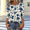 thumbnail image 4 of CYMMPU Tunic Tops Button up V Neck Blouses for Women Dressy Casual Flower Printed 3/4 Sleeve Spring Tops Summer Fashion Shirts Loose Fit Business Elegant Work Topss Blue XL, 4 of 7