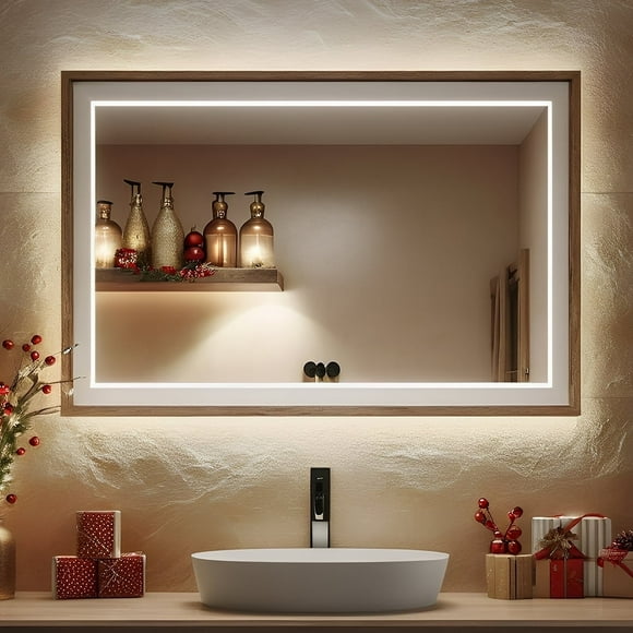 Danrelax 48x 32 Bathroom Led Vanity Mirror with 3 Colors Light, Dimmable Touch Switch Control, Anti-Fog Wall Mounted Makeup Mirror for Wall