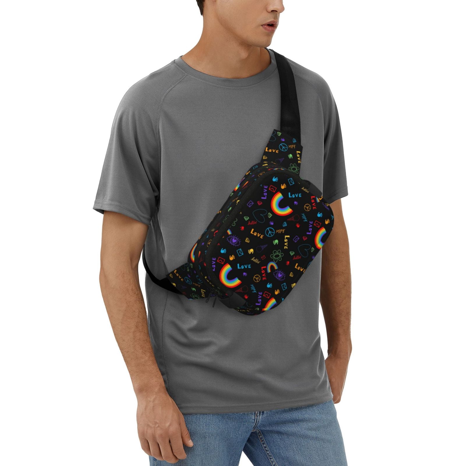 Fuzoiu Cartoon Pride Lgbt Print Unisex Square Double Layer Waist Bag,Crossbody Fanny Pack Travel Workout Accessory