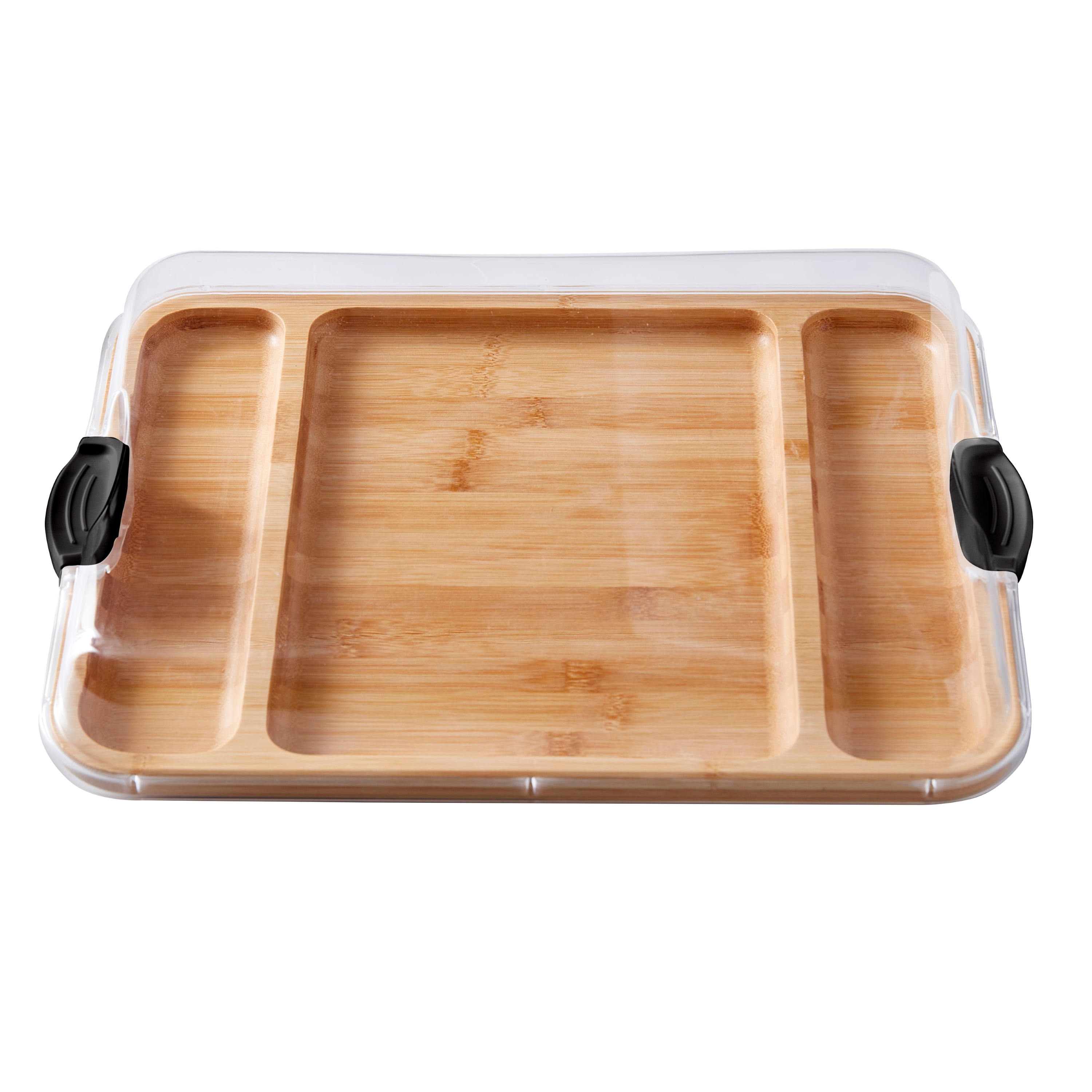 Farberware Build-a-Board 12x16-Inch Bamboo Charcuterie and Snack Board with 3 Compartments and Clear Locking Lid