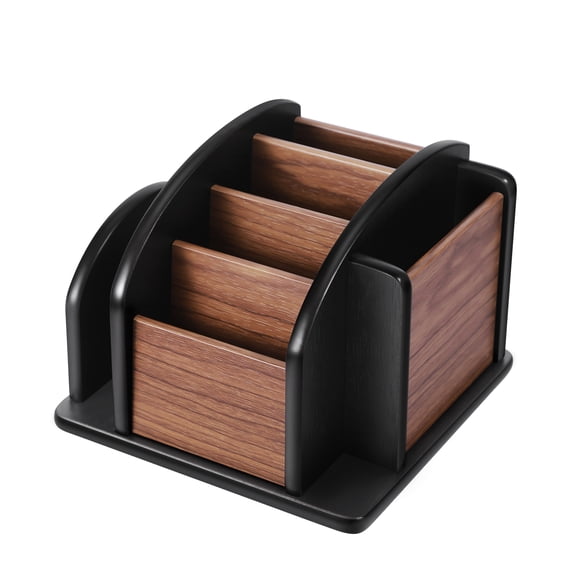 Desk Organizer TV Remote Control Caddy Revolving Wooden Desktop, 5 Compartment
