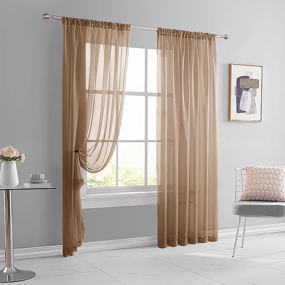 XmhyTop-A Solid Color Curtain 2 Pieces 100x130cm Window for Living Room, Bedroom & Home Decor,Light Brown