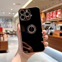 Dteck Case for iPhone 12 Pro with Ring Holder, Luxury Shiny Electroplated Plating Rose Gold Edge 360° Rotatable Magnetic Stand Cover, Soft Rubber Protective Phone Case for iPhone 12 Pro,Black