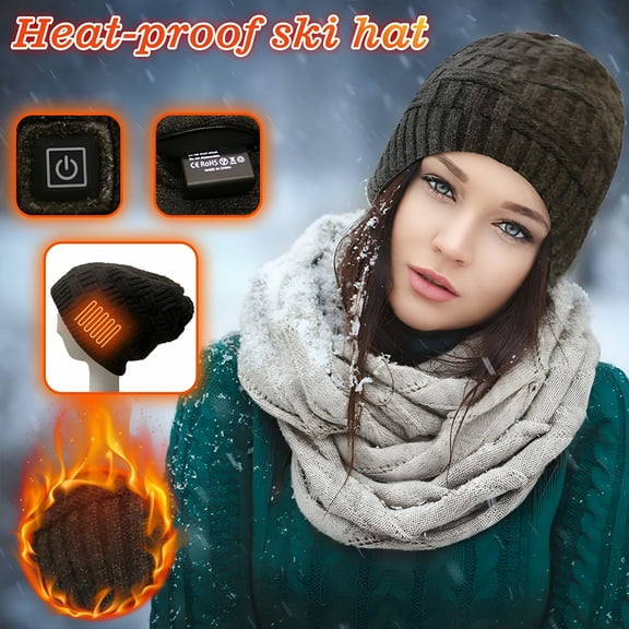 TELOLY Unisex Electric Heated Knit Hat Adjustable Temperature Control Winter Warm Heating Beanie for Outdoor Skiing Sports