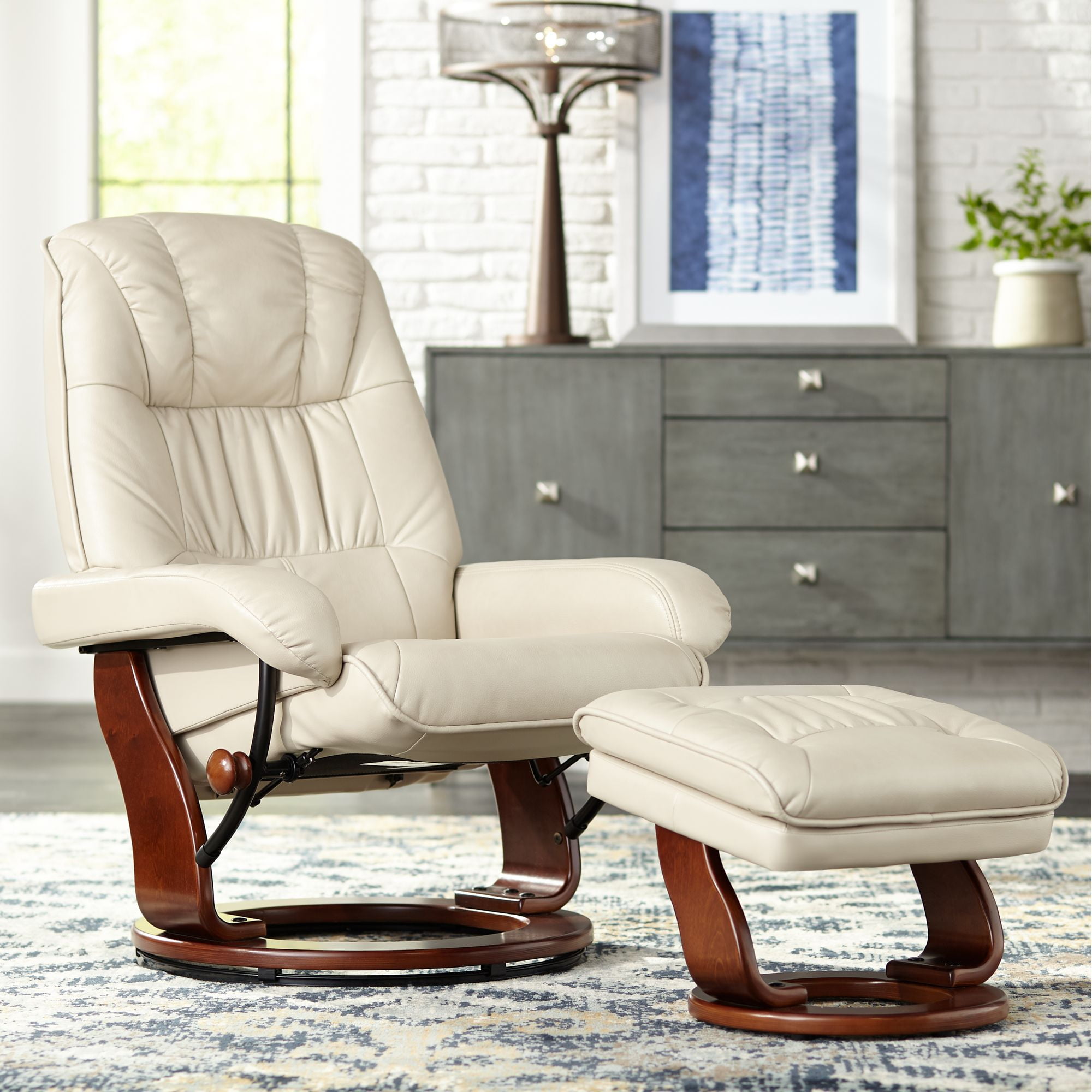 Faux Leather Recliner Chair, White Leather Reclining Chair With Ottoman