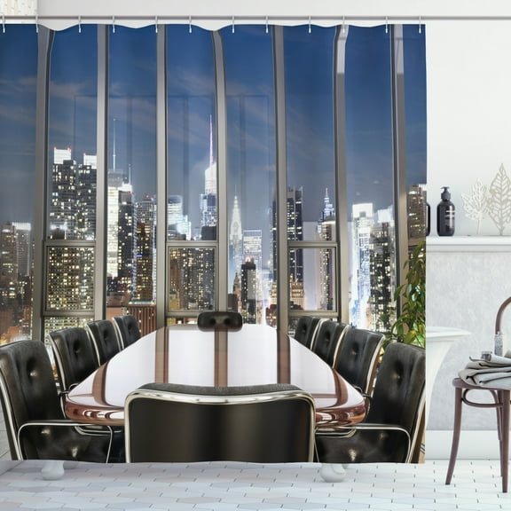 Ambesonne Office Shower Curtain, Business Room City, 69"Wx75"L, Grey Black Blue