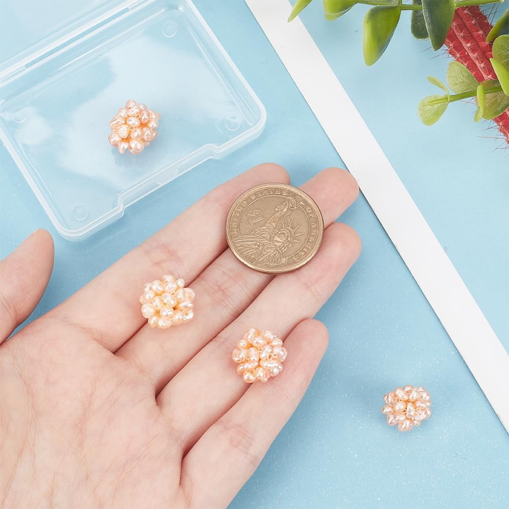 4Pcs Natural Freshwater Pearl Cluster Craft Pearls Beads Ball Cluster 12mm Pearl Beads for Jewelry Making Necklace Pendant Earrings Making Hole: 1.5mm Wheat