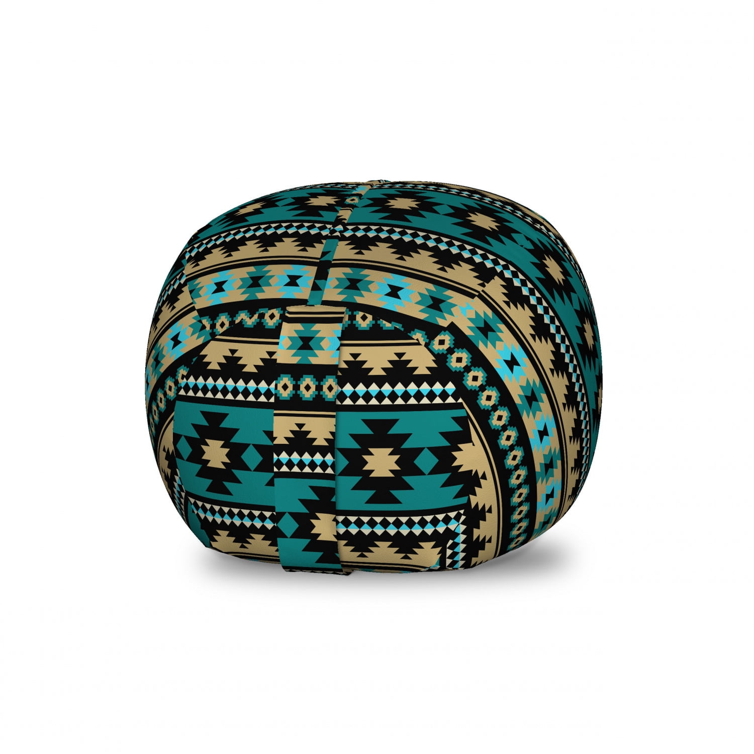 Teal Stripe Storage Toy Bag Chair, Ethnic Illustration of Aztec