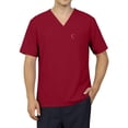 thumbnail image 5 of longantii Scrubs for Men Classic Fit Mens Scrubs Top V-Neck Short Sleeve Nursing Uniform Shirt with 4 Pockets,Side Slits Scrubs Wine XXL, 5 of 5