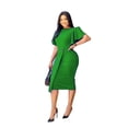 thumbnail image 4 of Femmes Manches Courtes Col Rond Torsadé avant Split Midi Robe (Vert XXL), 4 of 4