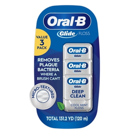 Oral‑B Floss, Glide Pro‑Health Deep Clean Waxed Dental Floss, Cool Mint, 40m, 3 Pack