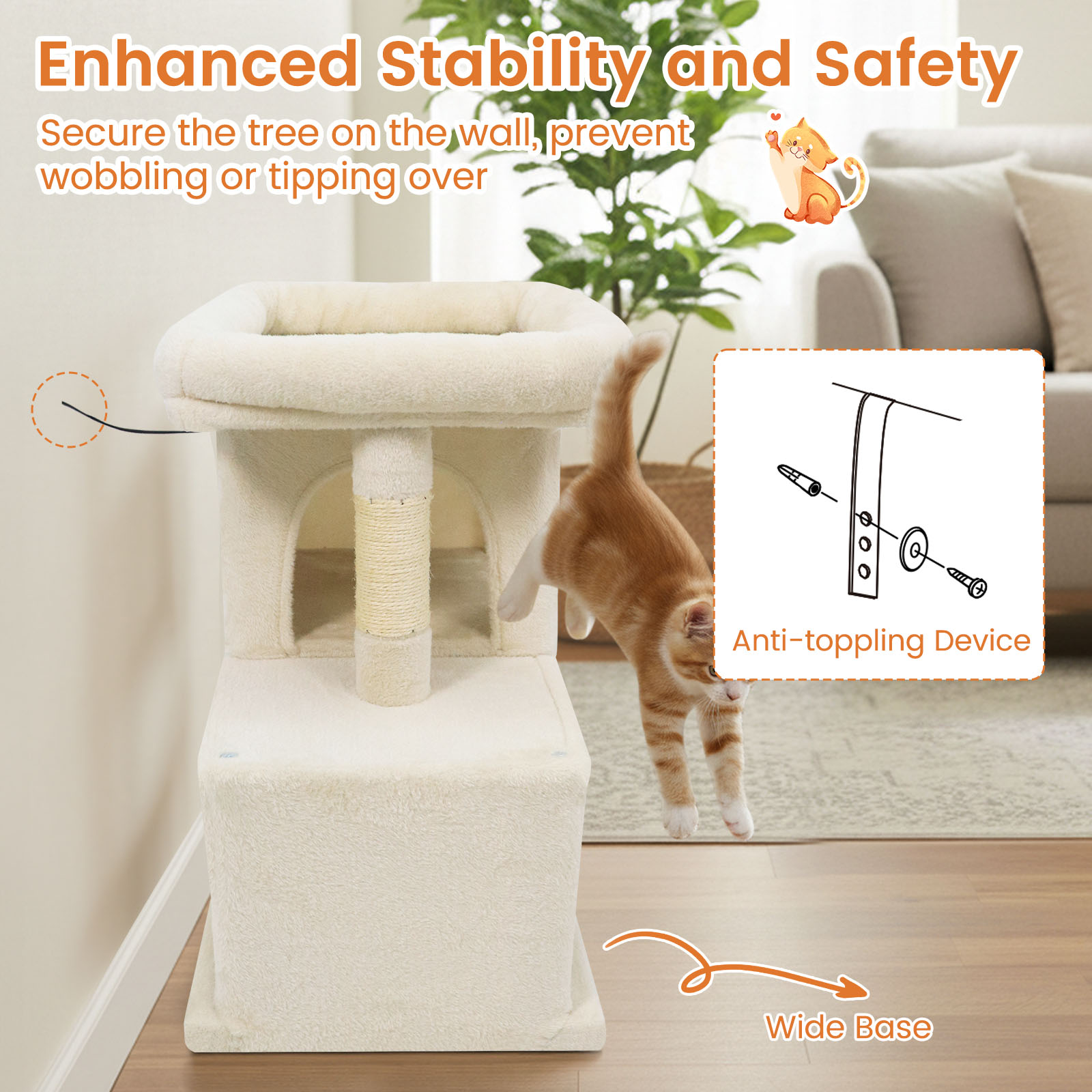 Gymax 25.5'' Cat Tree w/2 Large Condo Padded Top Perch Sisal Scratching Posts for Cats Beige