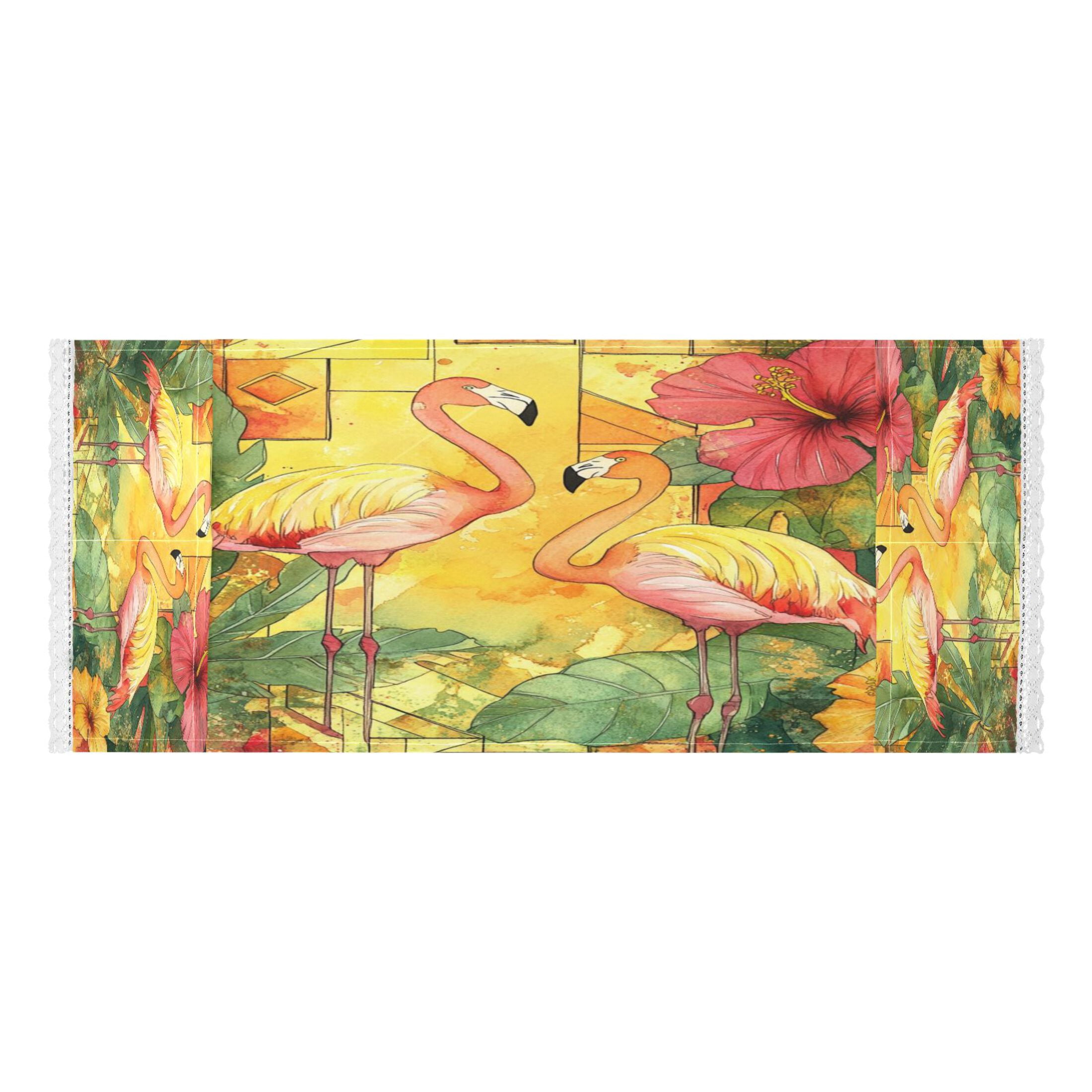 Washing Machine Cover 51.2x22in, Durable Polyester Dust Cover with Lace Trim and Side Pocket for Appliances Watercolor Flamingo