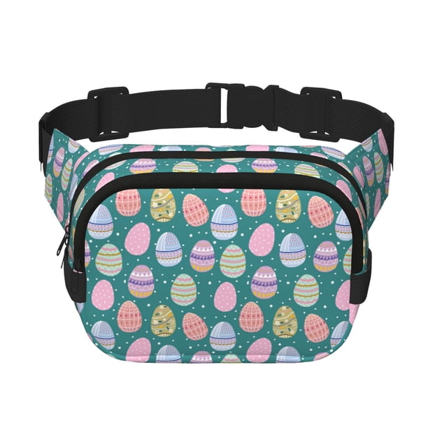 Fotbe Colorful Easter eggs Cangurera Cuadrada con Estampado de Doble Capa, Bolsa de Cintura Ajustable Mini para Hombres y Mujeres