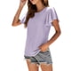 thumbnail image 5 of Txlixc Tops de mujer, cuello redondo con volantes, manga corta, ganchillo, hueco, suéter suelto, camiseta de color sólido Txlixc Moda, 5 of 7