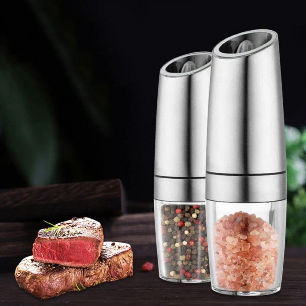 OUSITAI Electric Pepper Mill, Stainless Steel Automatic Gravity Shaker Salt and Pepper Grinder, Kitchen Spice Grinder Tools Silver