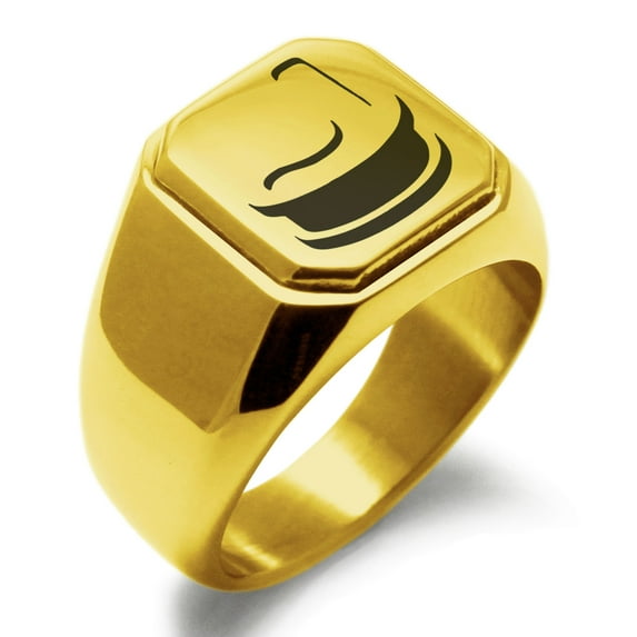 Stainless Steel Letter J Initial 3D Monogram Engraved Engraved Square Flat Top Biker Style Polished Signet Ring