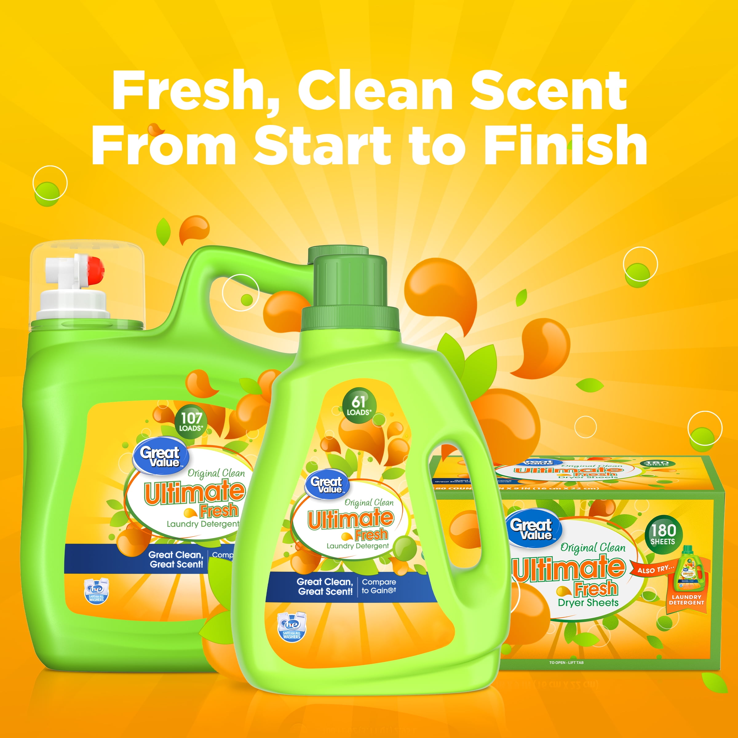 (4 pack) Great Value Ultimate Fresh Laundry Detergent, Original Clean, 88 fl oz, 61 Loads