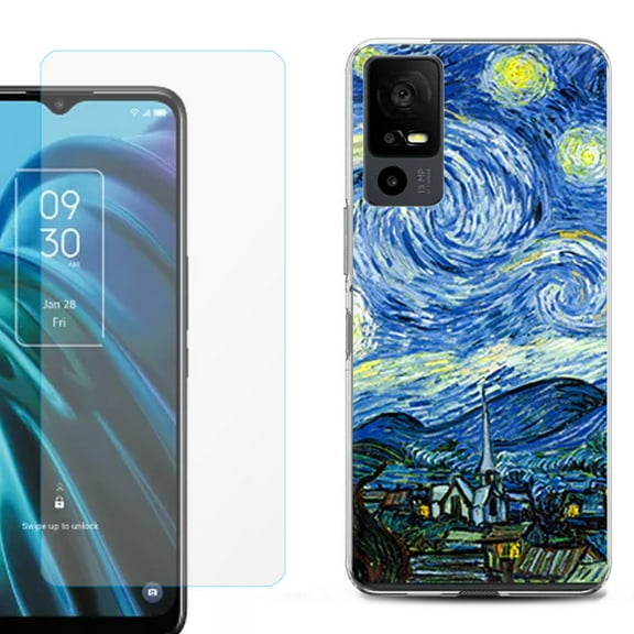 OneToughShield ® for TCL 40 XE 5G Shockproof Fashion Phone Case, with Tempered Glass Screen Protector - Starry Night Paris