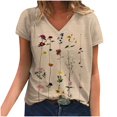 thumbnail image 1 of Qertyioot Hauts pour Femmes Mode Femme Blouse Décontractée Col en V Imprimée T-Shirt Manches Courtes Hauts d'Été, 1 of 5