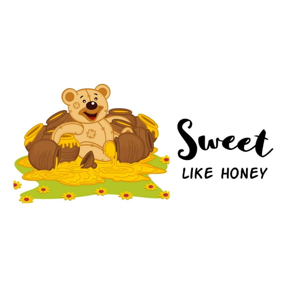 Children Sweet like Honey Cute Cartoon Wall Decal Decoration Sweet Teddy Bear with Honey Jars Vinyl Decal Lasts Years and Easily Removable - Size: 30 In(W) x 15 In(H)