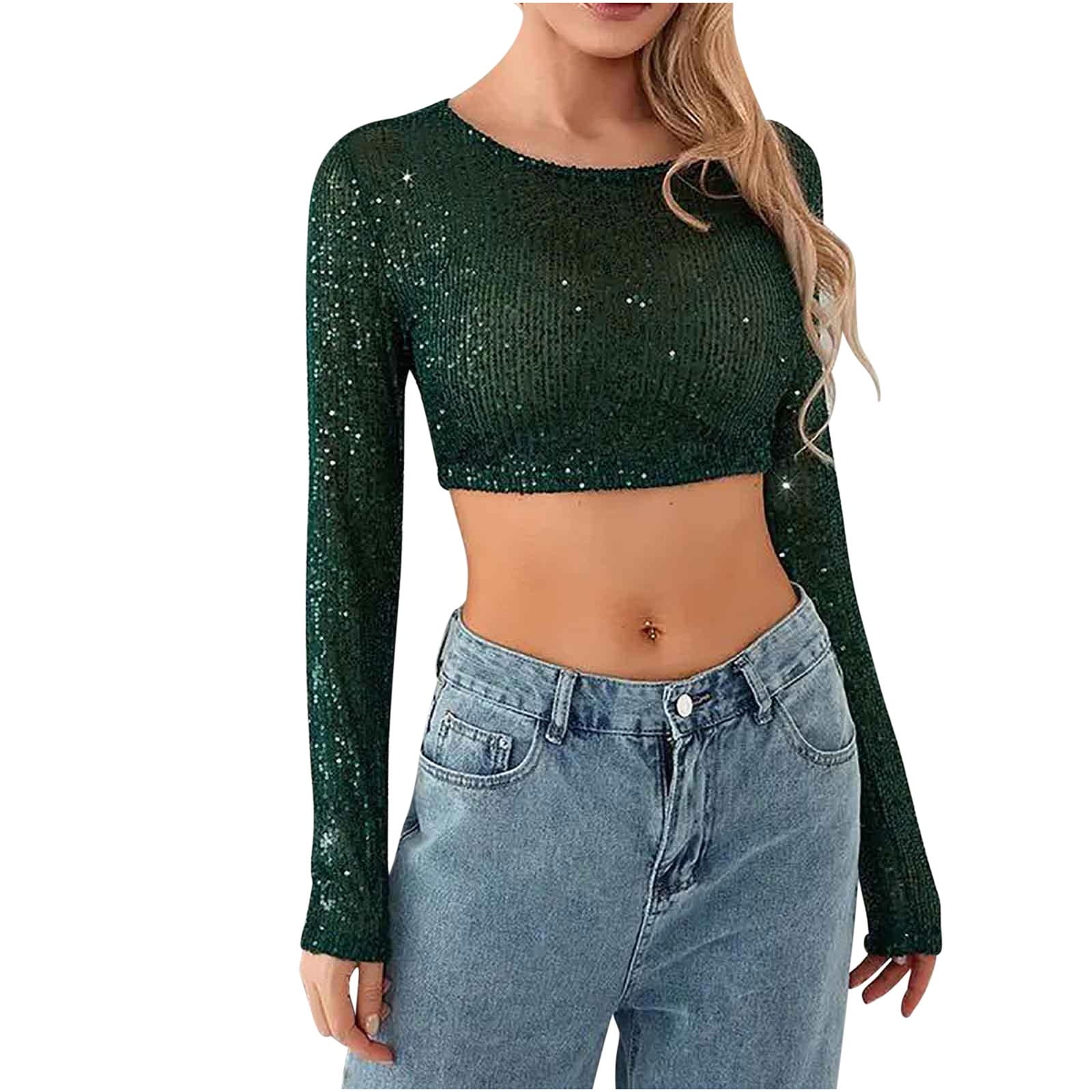 Green sequin long sleeve top hot sale