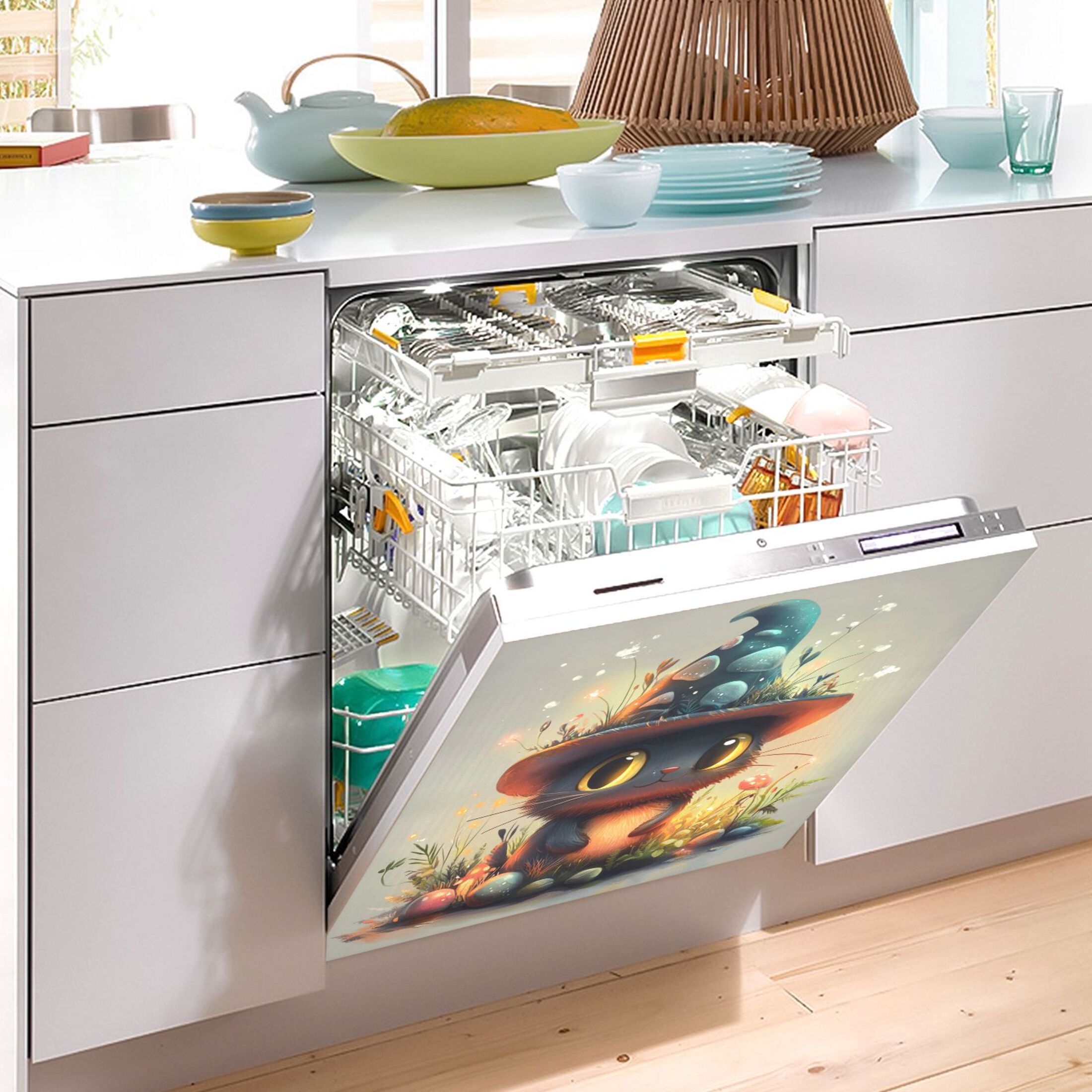 Dishwasher Magnetic Sticker 23x26 Inch Refrigerator Magnetic Sticker Washing Machine Magnetic Sticker Kitchen Panel Magnetic Sticker Home Decor Black Hat Cat