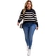 thumbnail image 3 of Suéter a rayas de mujer Agnes Orinda de talla grande, cuello redondo, mangas largas, aberturas laterales, tejido acogedor, suéter casual 4X negro, 3 of 5