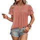 thumbnail image 3 of Camisetas Casuales de Manga Corta de las Mujeres con Cuello en V, Cuello Redondo, Color Sólido Blusa Ligera de Poliéster, 3 of 7