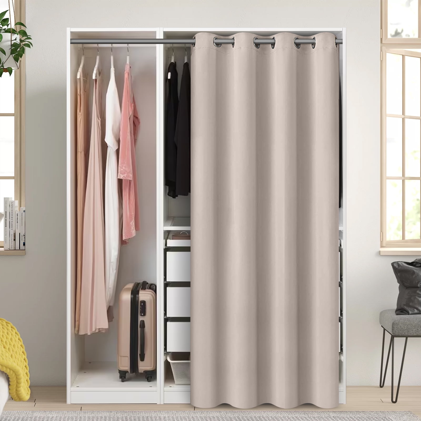 DONGPAI Blackout Curtains for Doorways and Closets, Privacy Door Curtain Room Divider Thermal Insulated Door Curtain, 1 Panel, 52" x 96", Beige
