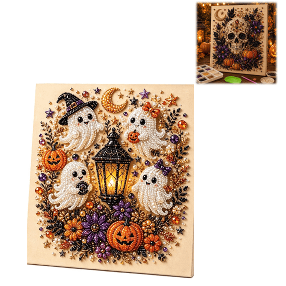 Halloween Ghost Pearl Art DIY Kit, 3D Pearl Mosaic Craft Set, Beginner Friendly Handmade Canvas Art for Fall Home Decor (Ghost)